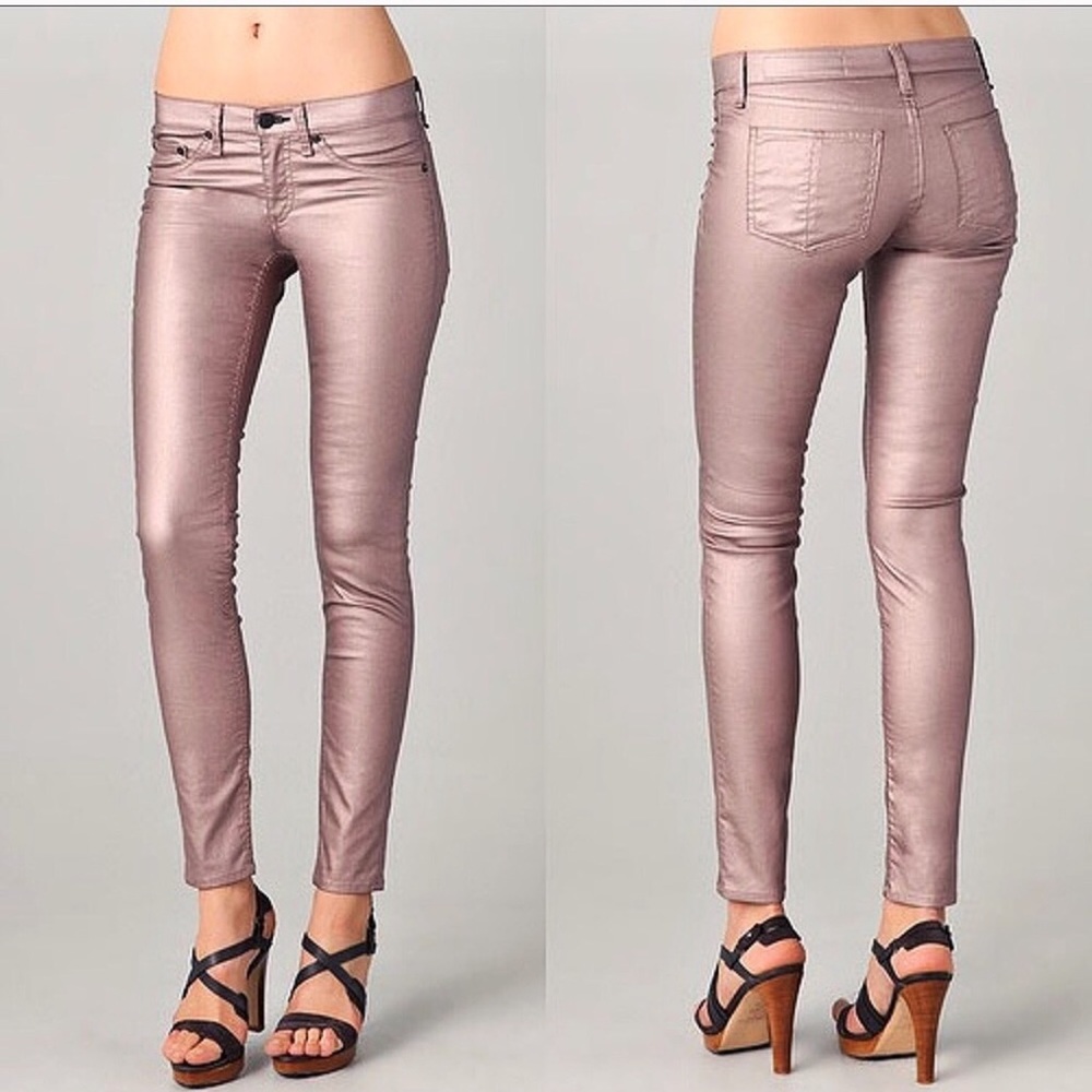 Rag & Bone NWOT pink metallic coated skinny jeans